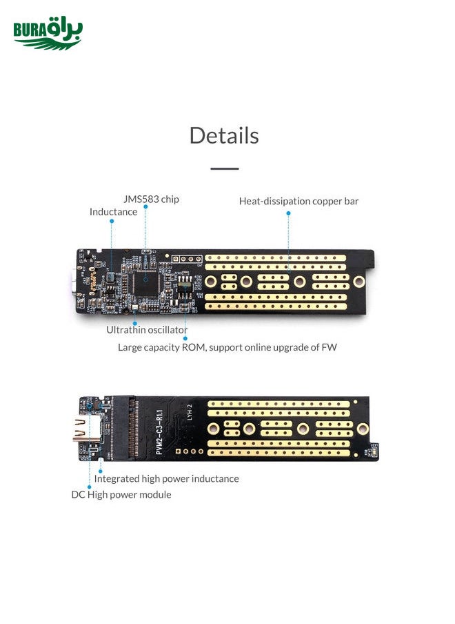 BURAQ ORICO TCM2-C3 NVMe M.2 SSD Enclosure (10Gbps)(Red)  - Image 4