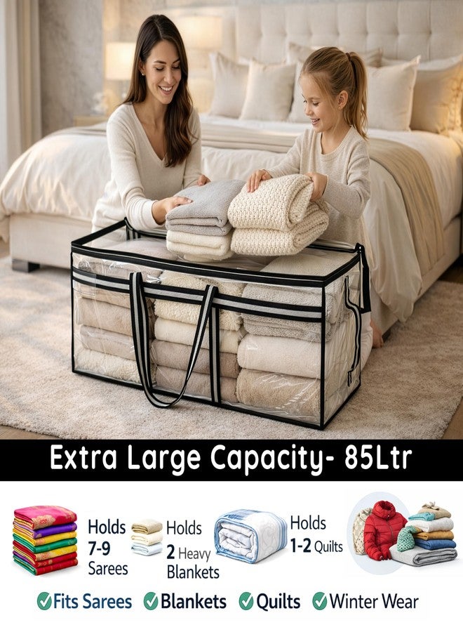Storite Multi-Purpose Heavy Duty Moisture Proof 85 Litres Transparent Super-Size Jumbo Underbed Storage Bag/Toys/Blankets/Stationery Paper/Clothes Storage Bag (88x27x36 cm) - Image 4