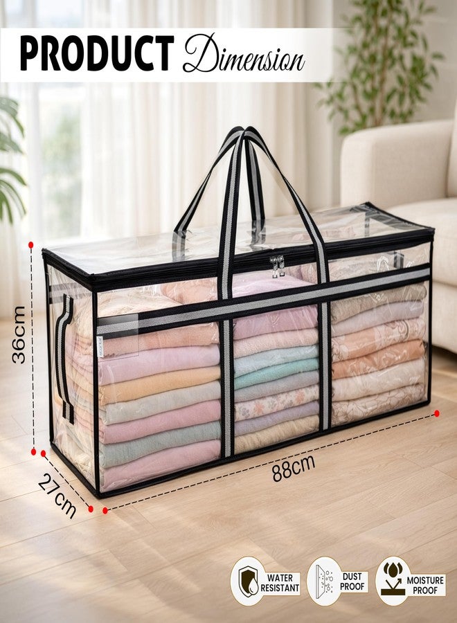 Storite Multi-Purpose Heavy Duty Moisture Proof 85 Litres Transparent Super-Size Jumbo Underbed Storage Bag/Toys/Blankets/Stationery Paper/Clothes Storage Bag (88x27x36 cm) - Image 2