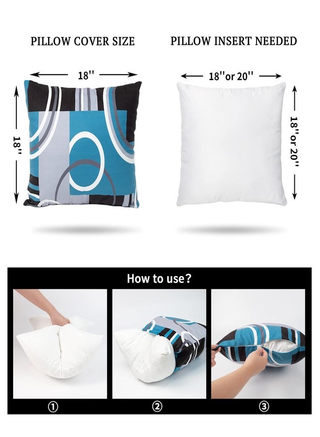 D DIFARIC Blue and Black Throw Pillow Covers 18x18 Inches Set of 4 Decor Decorative Throw Pillow Cover Abstract Modern Geometric Teal Square Cushion Cases for Sofa Bed Couch - Image 4
