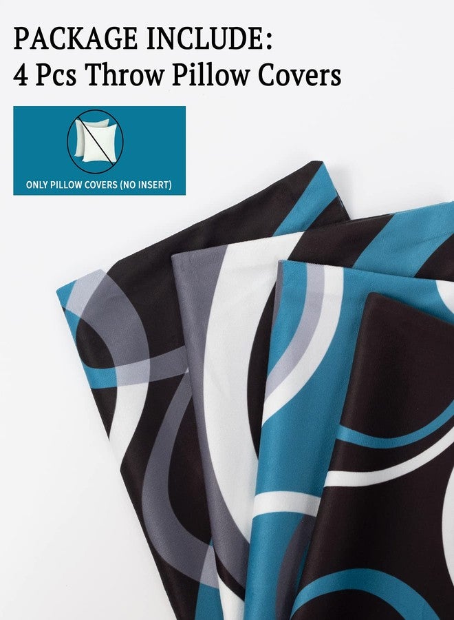 D DIFARIC Blue and Black Throw Pillow Covers 18x18 Inches Set of 4 Decor Decorative Throw Pillow Cover Abstract Modern Geometric Teal Square Cushion Cases for Sofa Bed Couch - Image 5