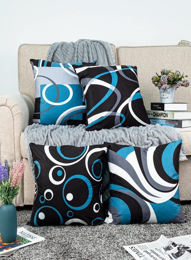 D DIFARIC Blue and Black Throw Pillow Covers 18x18 Inches Set of 4 Decor Decorative Throw Pillow Cover Abstract Modern Geometric Teal Square Cushion Cases for Sofa Bed Couch - Image 2
