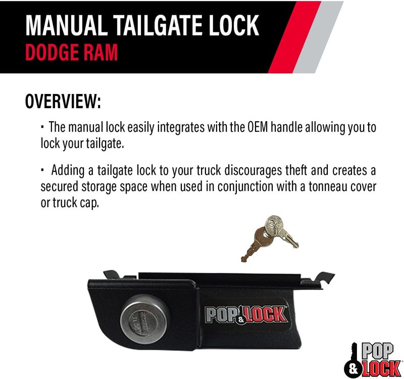 Pop & Lock – Manual Tailgate Lock for Dodge Ram 1500, 2500, and 3500, Fits 2002 to 2008 (Chrome, PL3400C, Works with No Factory Lock) - Image 4