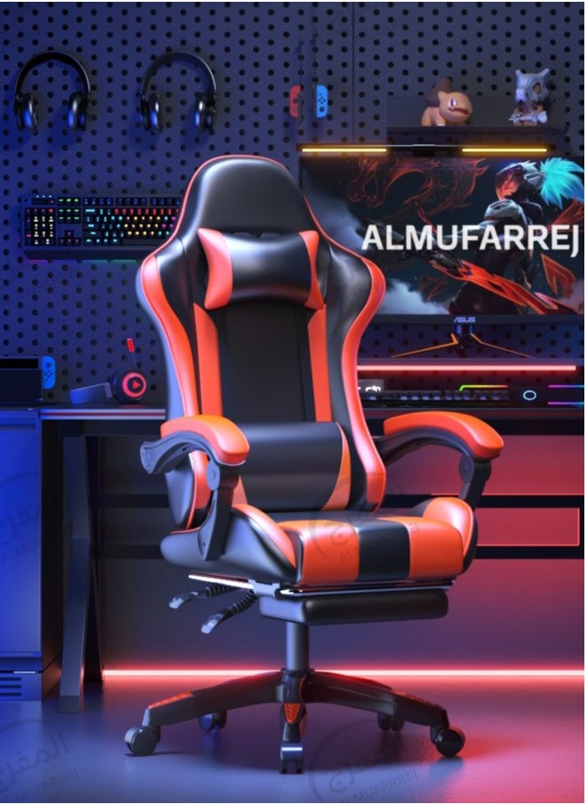 ALMUFARREJ - Gaming Chair Adjustable Computer Chair PC Office PU Leather High Back Lumbar Support comfortable armrest Headrest Red and Black - Image 1