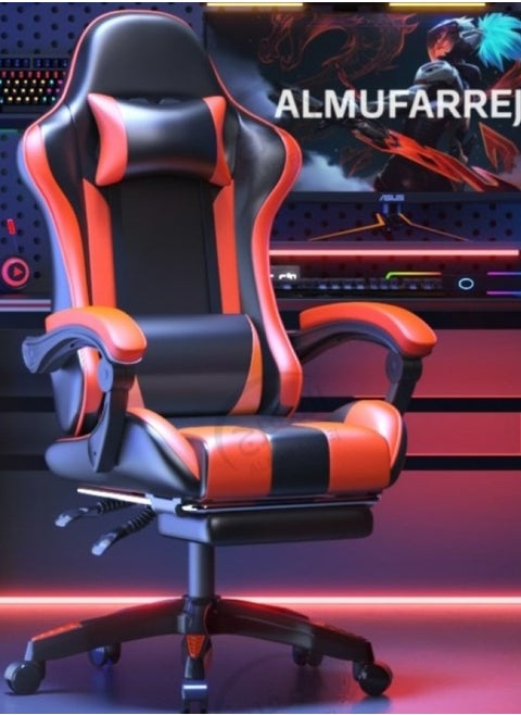 Gaming Chair Adjustable Computer Chair PC Office PU Leather High Back Lumbar Support comfortable armrest Headrest Red and Black