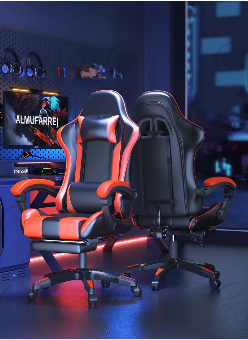ALMUFARREJ - Gaming Chair Adjustable Computer Chair PC Office PU Leather High Back Lumbar Support comfortable armrest Headrest Red and Black - Image 1