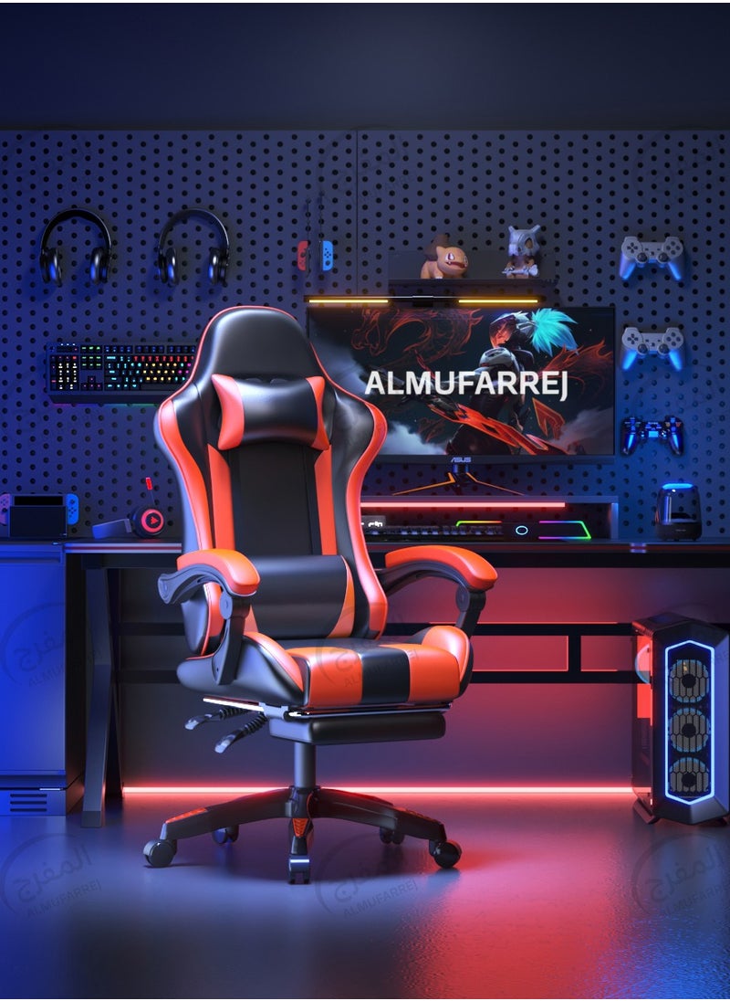 ALMUFARREJ - Gaming Chair Adjustable Computer Chair PC Office PU Leather High Back Lumbar Support comfortable armrest Headrest Red and Black - Image 1
