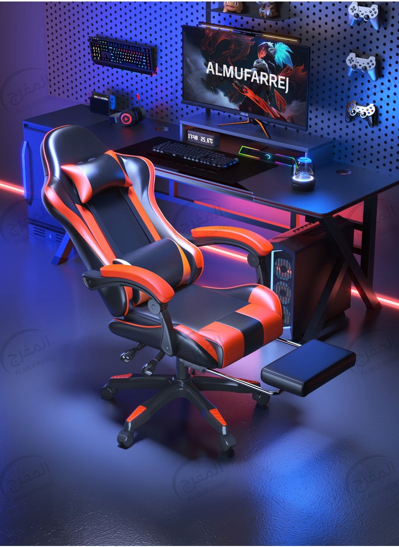 ALMUFARREJ - Gaming Chair Adjustable Computer Chair PC Office PU Leather High Back Lumbar Support comfortable armrest Headrest Red and Black - Image 1