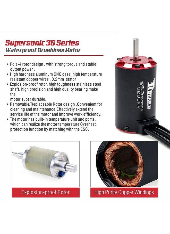 SURPASS HOBBY - Rocket V2 Supersonic 3660 3600Kv Waterproof Brushless Motor Shaft 5Mm Built In Temperature Sensor And Sensor Port For 1/10 Rc Car - Image 1