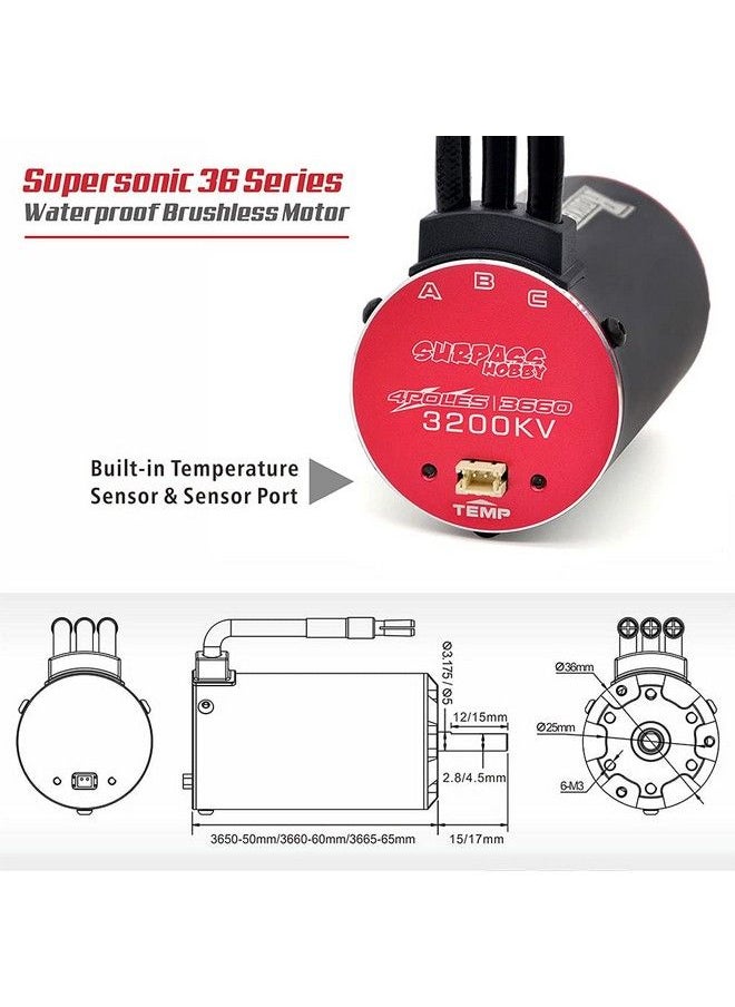 SURPASS HOBBY - Rocket V2 Supersonic 3660 3600Kv Waterproof Brushless Motor Shaft 5Mm Built In Temperature Sensor And Sensor Port For 1/10 Rc Car - Image 1