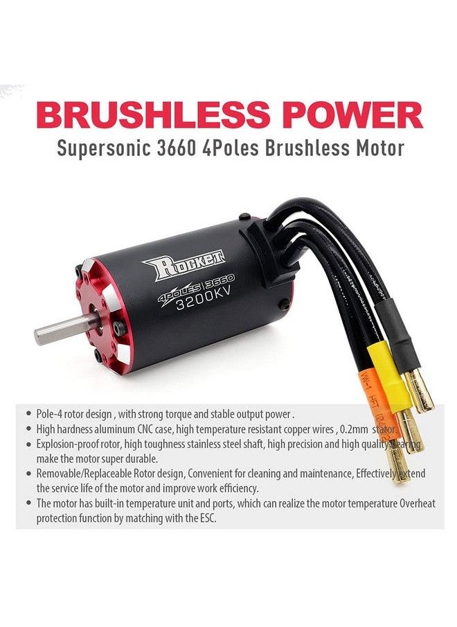 SURPASS HOBBY - Rocket V2 Supersonic 3660 3600Kv Waterproof Brushless Motor Shaft 5Mm Built In Temperature Sensor And Sensor Port For 1/10 Rc Car - Image 1