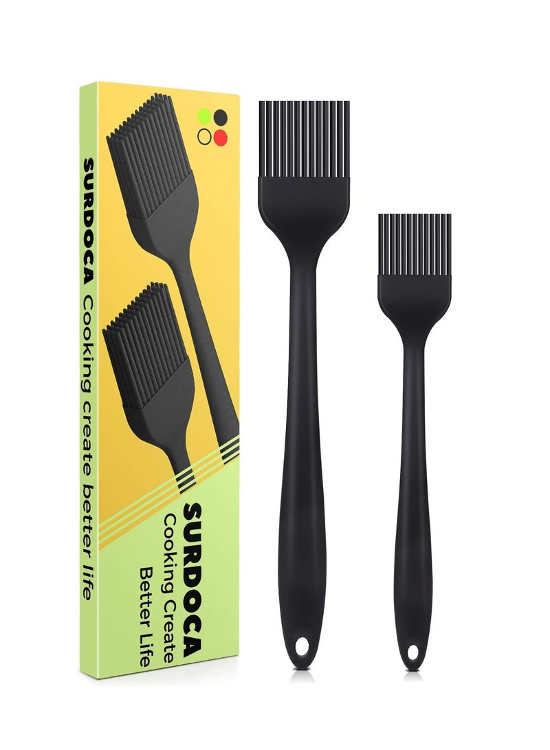 SURDOCA Silicone Pastry Basting Brush - 2Pcs 10 + 8 in Heat Resistant Brush for Baking Cooking Food, BPA Free Kitchen Brush for Sauce Butter Oil, Stainless Steel Core Design for Barbecue BBQ Grilling - Image 1