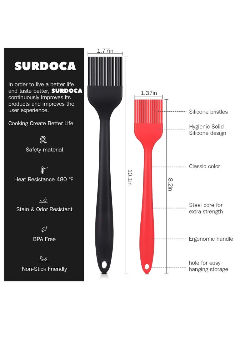 SURDOCA Silicone Pastry Basting Brush - 2Pcs 10 + 8 in Heat Resistant Brush for Baking Cooking Food, BPA Free Kitchen Brush for Sauce Butter Oil, Stainless Steel Core Design for Barbecue BBQ Grilling - Image 2