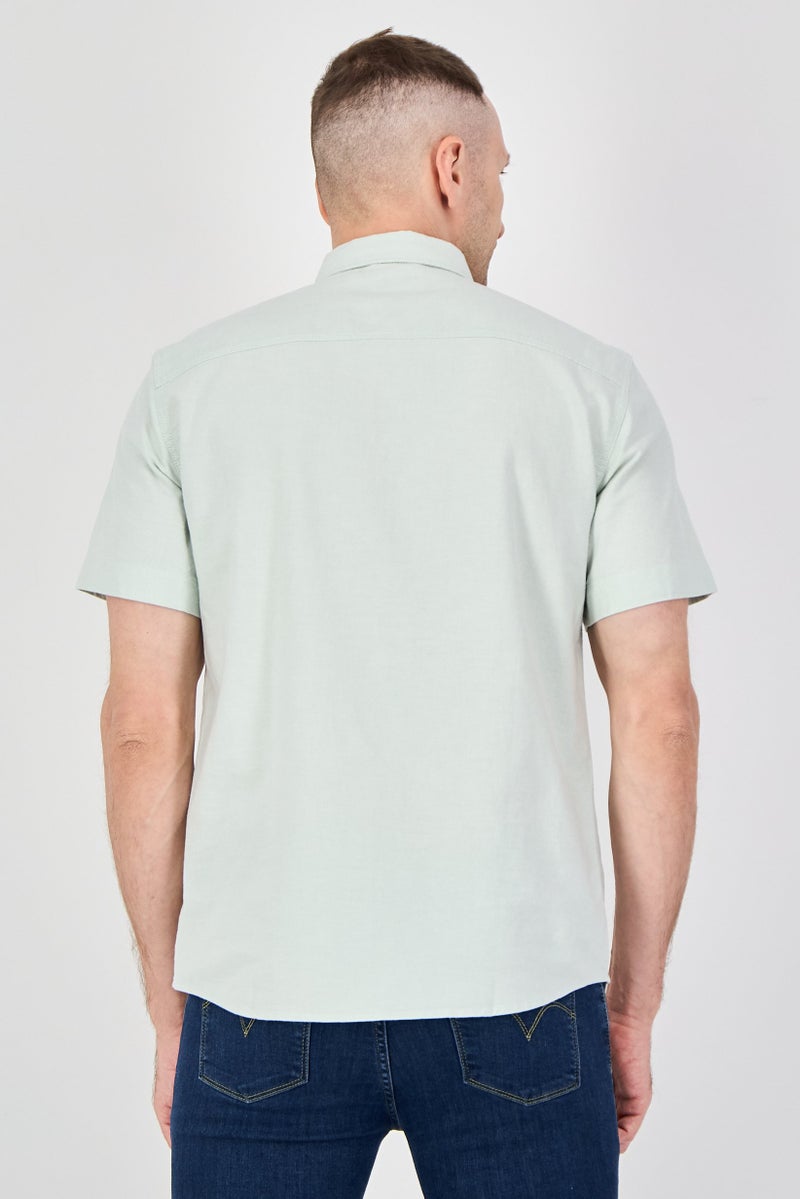 Celio Men Regular Fit Plain Short Sleeves Casual Shirt, Light Green - Image 3