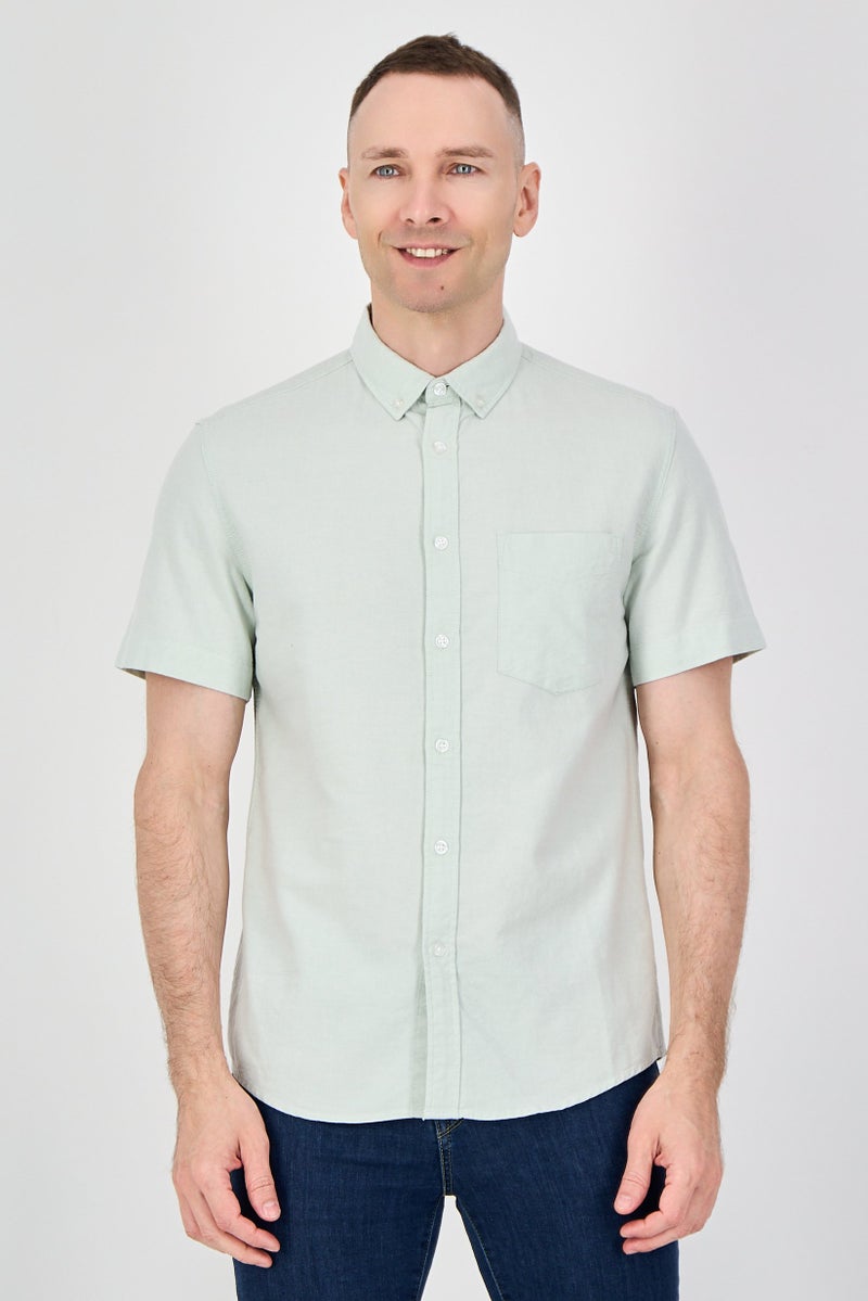 Celio Men Regular Fit Plain Short Sleeves Casual Shirt, Light Green - Image 1