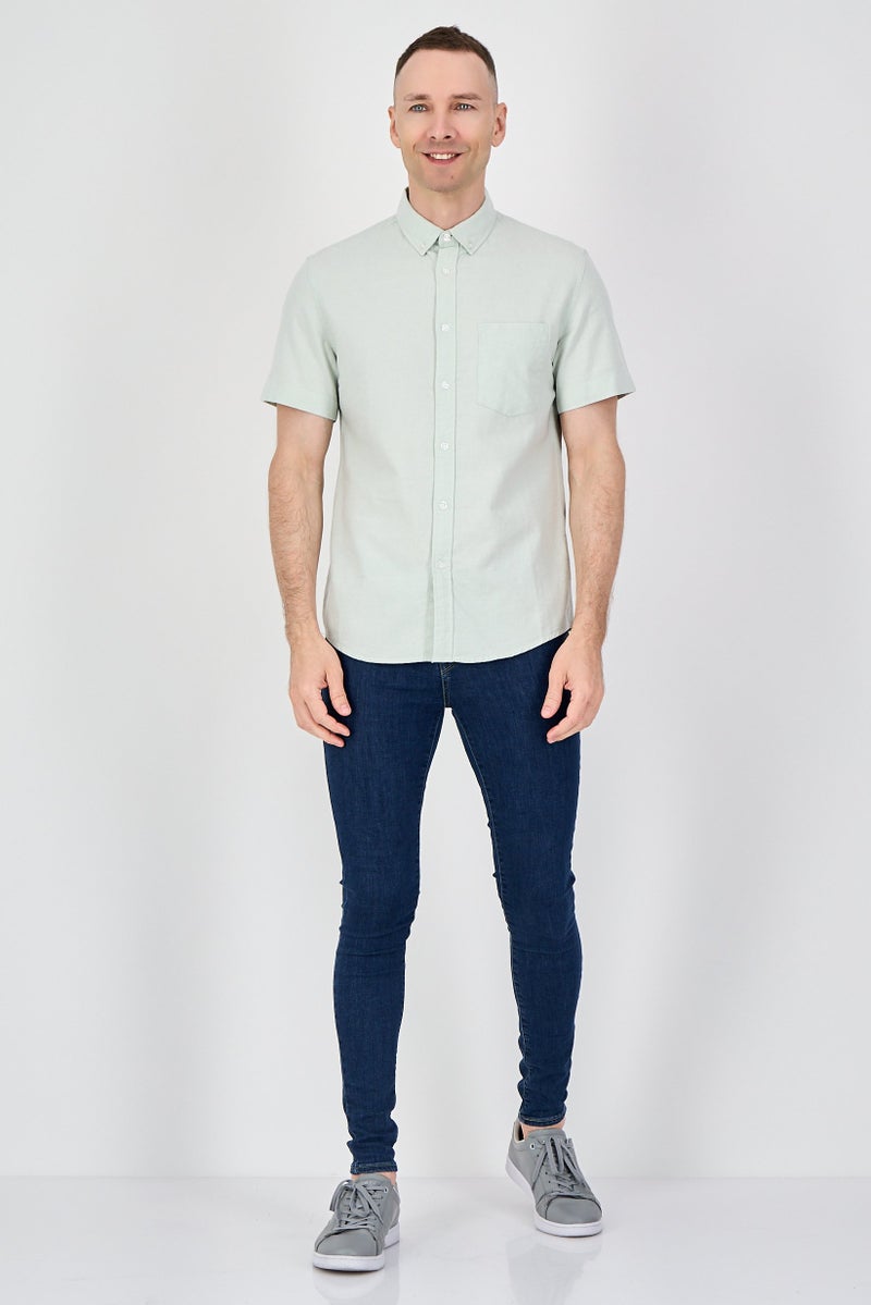 Celio Men Regular Fit Plain Short Sleeves Casual Shirt, Light Green - Image 4