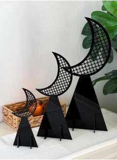 Set of 3 Acrylic Decor Stands in Ramadan Crescent Shape with Islamic Pattern