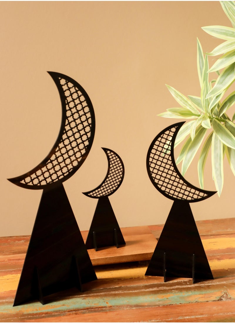 LOWHA - Set of 3 Acrylic Decor Stands in Ramadan Crescent Shape with Islamic Pattern - Image 1