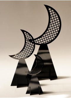 LOWHA Set of 3 Acrylic Decor Stands in Ramadan Crescent Shape with Islamic Pattern  - Image 2