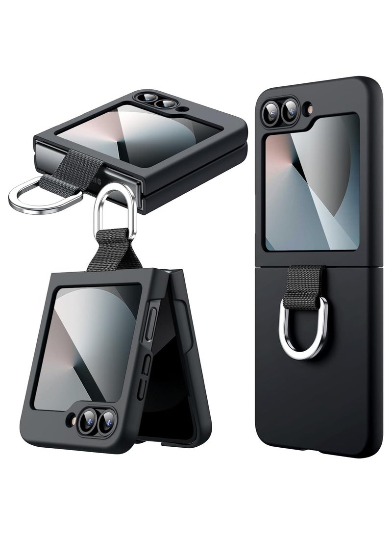 VKL Case for Samsung Galaxy Z Flip 6 2024 with Ring, Hard PC Slim Shockproof Anti-Scratch Protective Phone Cover (Black) - Image 1