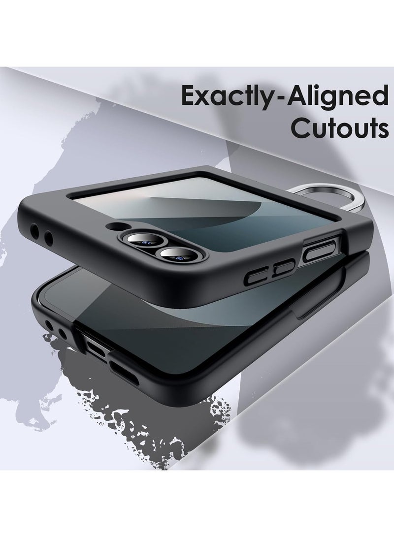 VKL Case for Samsung Galaxy Z Flip 6 2024 with Ring, Hard PC Slim Shockproof Anti-Scratch Protective Phone Cover (Black) - Image 5