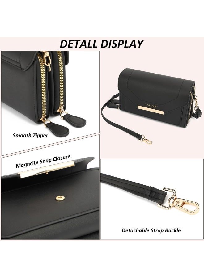 TANTOMI Small Crossbody Bags for Women, Leather Women's Shoulder Handbags Wallets Purse with Adjustable Strap, Black - Image 5