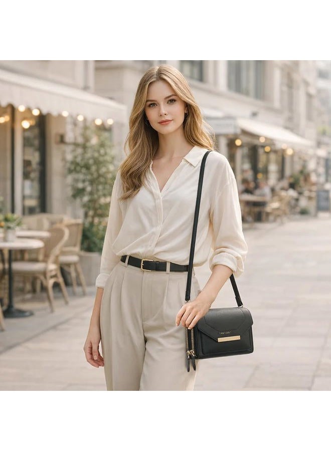 TANTOMI Small Crossbody Bags for Women, Leather Women's Shoulder Handbags Wallets Purse with Adjustable Strap, Black - Image 2