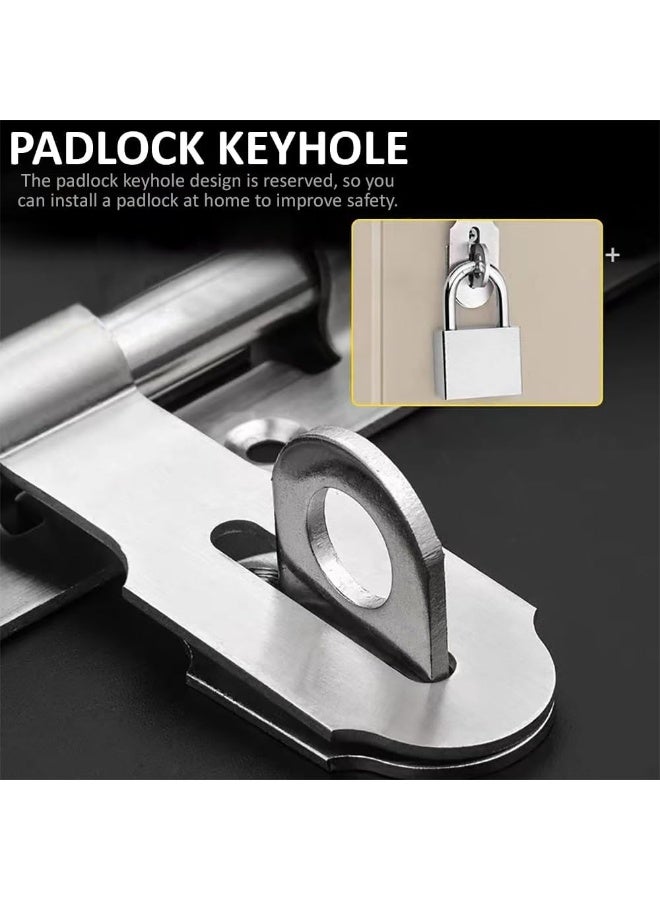 Rubik Sliding Bolt Latch with Padlock Clasp, 6 inch Stainless Steel Barrel Bolt Lock with Screws for Doors, Gates, Cabinets, Sheds (Silver)  - Image 5