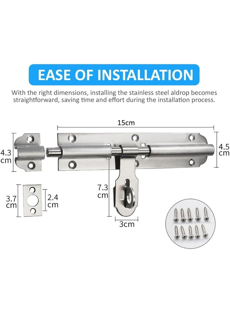 Rubik Sliding Bolt Latch with Padlock Clasp, 6 inch Stainless Steel Barrel Bolt Lock with Screws for Doors, Gates, Cabinets, Sheds (Silver)  - Image 2