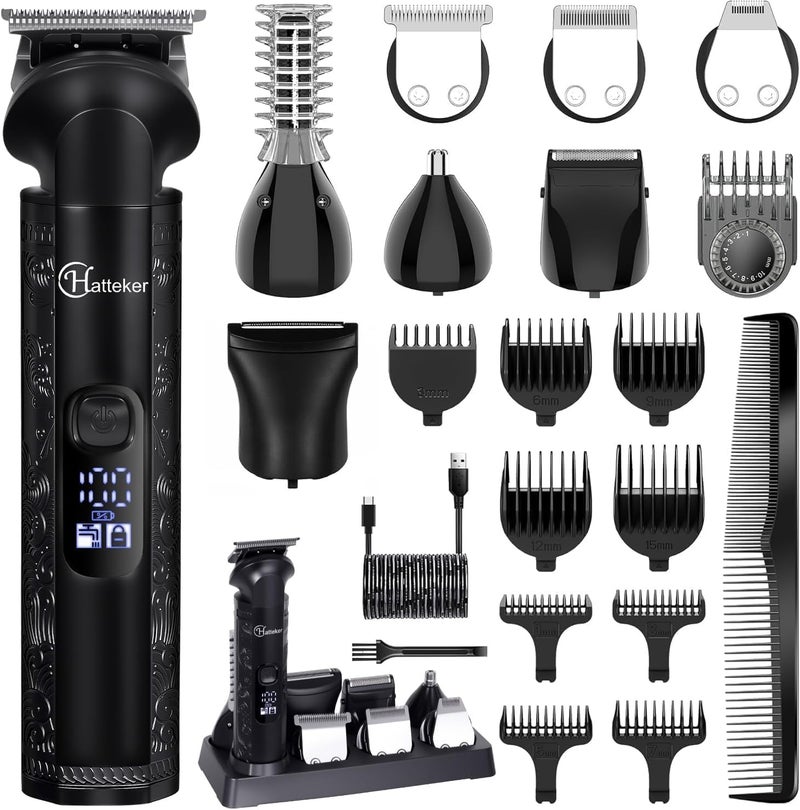 Hatteker 8-in-1 Professional Men's Grooming Kit Cordless Beard Trimmer Hair Clipper Zero Gapped T-Blade Electric Razor Nose Ear Body Trimmer IPX7 Waterproof, Precision Trimming for Bald Head/Oil Head - Image 1
