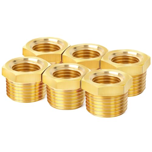 ChillWaves Brass Pipe Fitting, Reducer Hex Bushing 3/4" NPT Male x 1/4" NPT Female Thread Adapter(6-PACK) - Image 1