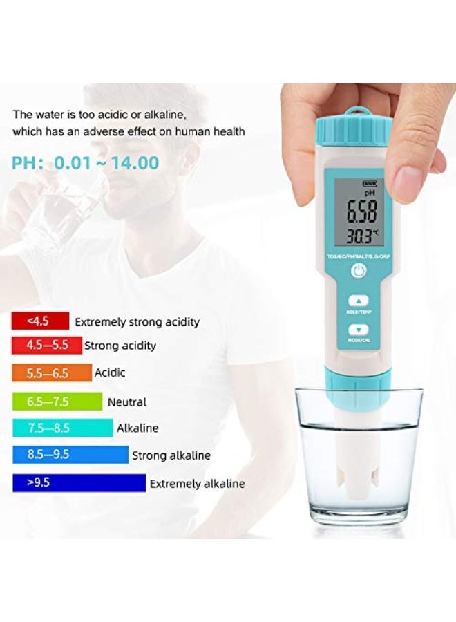 Generic Ametoys 7 in 1 PH/TDS/EC/ORP/S.G/Salinity/Temperature Multi-Parameter Pocket Water Quality Tester with Electrode Replaceable C-600 PH Meter for Pools Drinking Water Aquariums  - Image 3