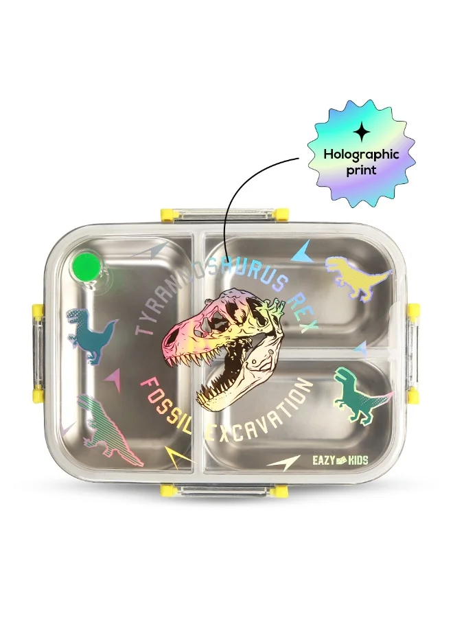 Eazy Kids Eazy Kids 3 Compartment 800ml Stainless Steel bento Lunch Box w/ Water Bottle - T- Rex Purple
