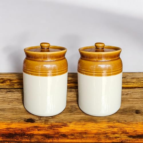 ClayStone Ceramic Achaar Jar Set - 2 Kg (2000 ml) x 2 - Martban Pickle Container - Kitchen Storage for Pickle, Chutneys and Sauces - Durable, and Easy to Clean (Pack of 2) (2 Kg Brown Jar Set) - Image 3