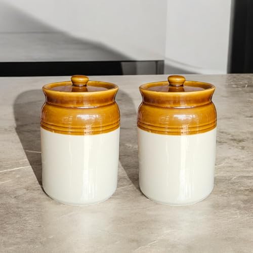 ClayStone Ceramic Achaar Jar Set - 2 Kg (2000 ml) x 2 - Martban Pickle Container - Kitchen Storage for Pickle, Chutneys and Sauces - Durable, and Easy to Clean (Pack of 2) (2 Kg Brown Jar Set) - Image 2