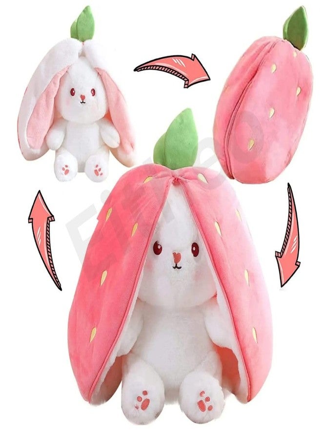 EITHEO Reversible Bunny Stuffed Toy - Soft Strawberry Bunny Plush – Cute Plushies Gift for Girls & Kids – Versatile Soft Rabbit Toy, Pillow (35 cm) - Image 1