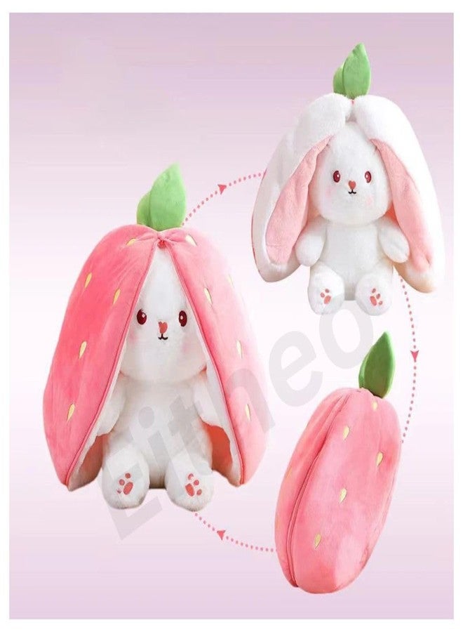 EITHEO Reversible Bunny Stuffed Toy - Soft Strawberry Bunny Plush – Cute Plushies Gift for Girls & Kids – Versatile Soft Rabbit Toy, Pillow (35 cm) - Image 3