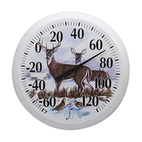 Springfield Indoor Outdoor Thermometer, Wireless Outdoor Thermometer with Large Numbers for Patio, Pool, and Indoor Areas, 13.25-Inch, Winter Deer - Image 1