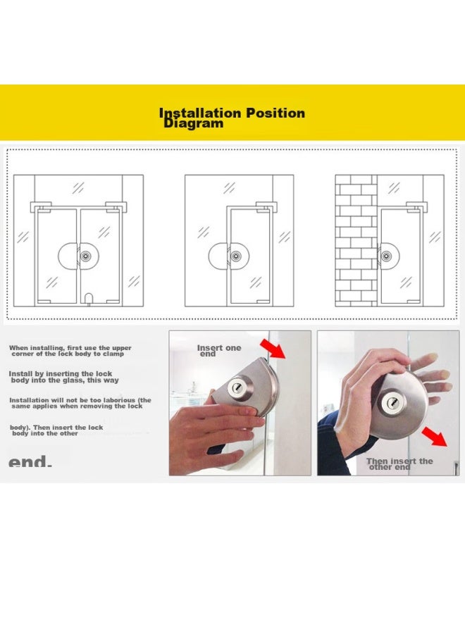 Igear Glass Door Lock, 304 Stainless Steel, Rust-proof, Anti-theft, No Drilling Required, Lock Hardware, Office Door, Store Sliding Double-opening Door Lock - Image 3