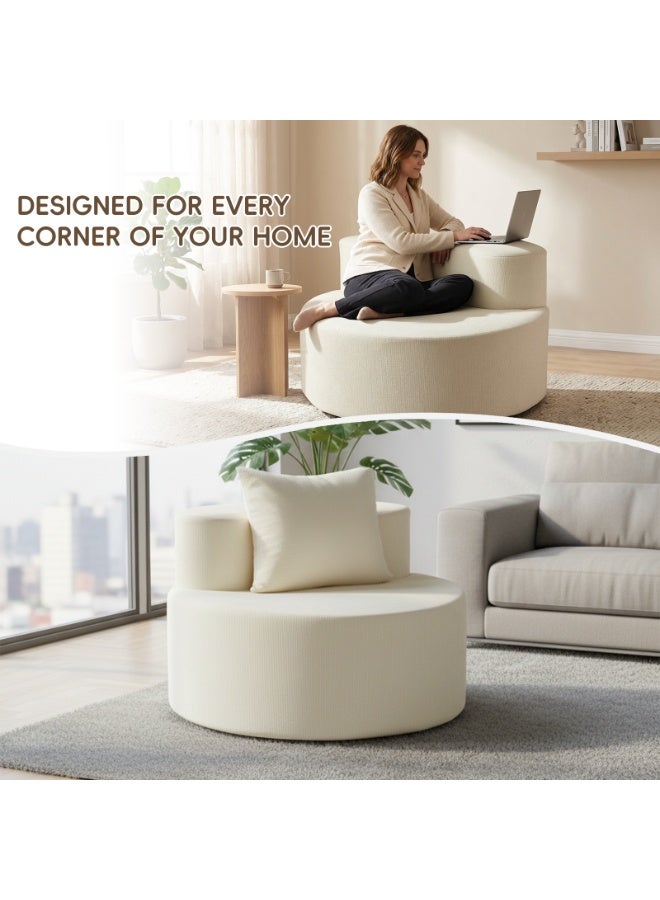 AIMSTYTO Round Chaise Longue Chair Indoor, Modern Upholstered Chenille Deep Seat Circle Single Lounge Floor Sofa Chair for Living Room, Bedroom Apartment - Image 2