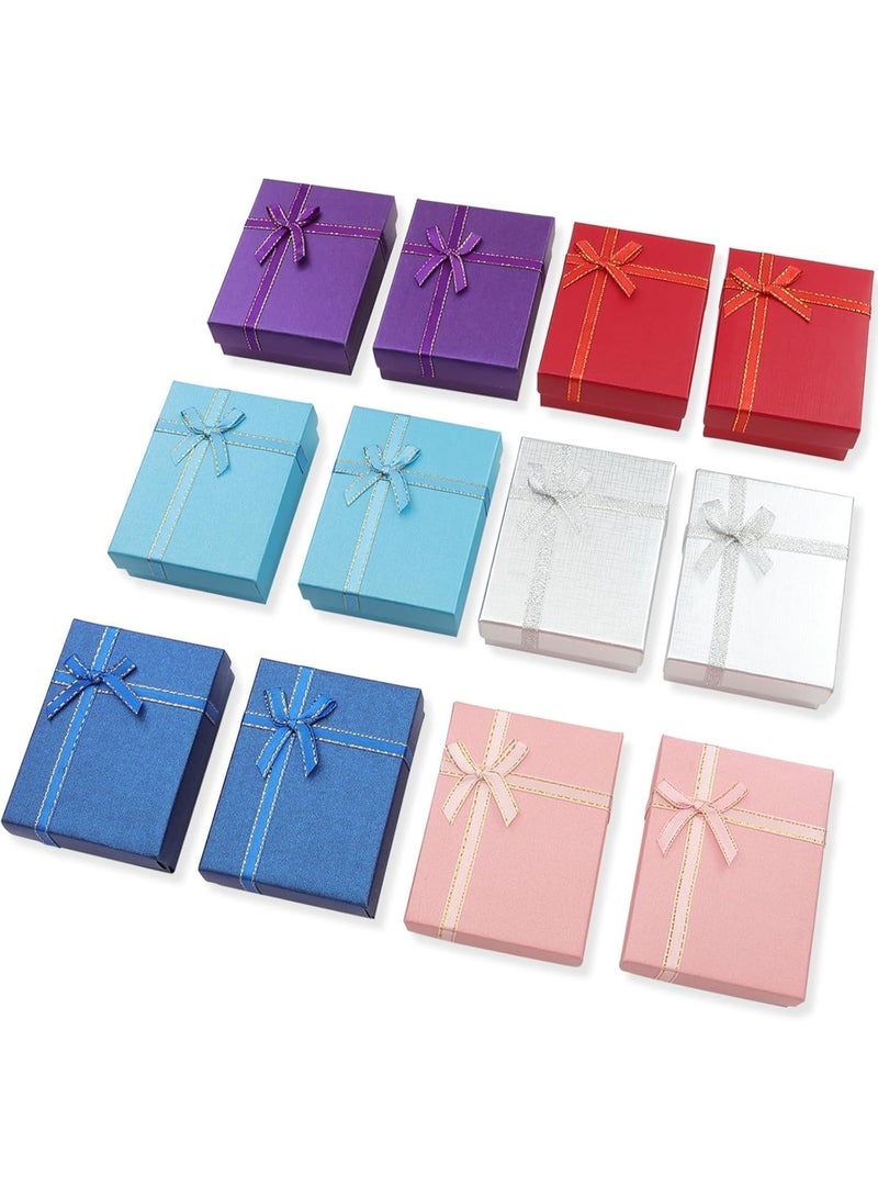 12-Pack Cardboard Jewelry Gift Box Set, Empty Gift Boxes with Lids and Ribbon Bows, Assorted Colors Small Display Boxes for Earrings, Necklaces, Rings & Bracelets, Perfect for Gifting & Storage - Image 1