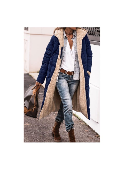 Squality Winter Long Coat Women Blue