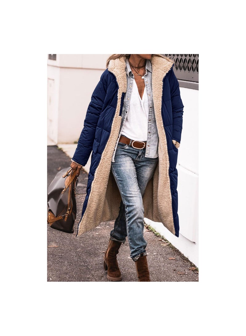 Squality Winter Long Coat Women Blue