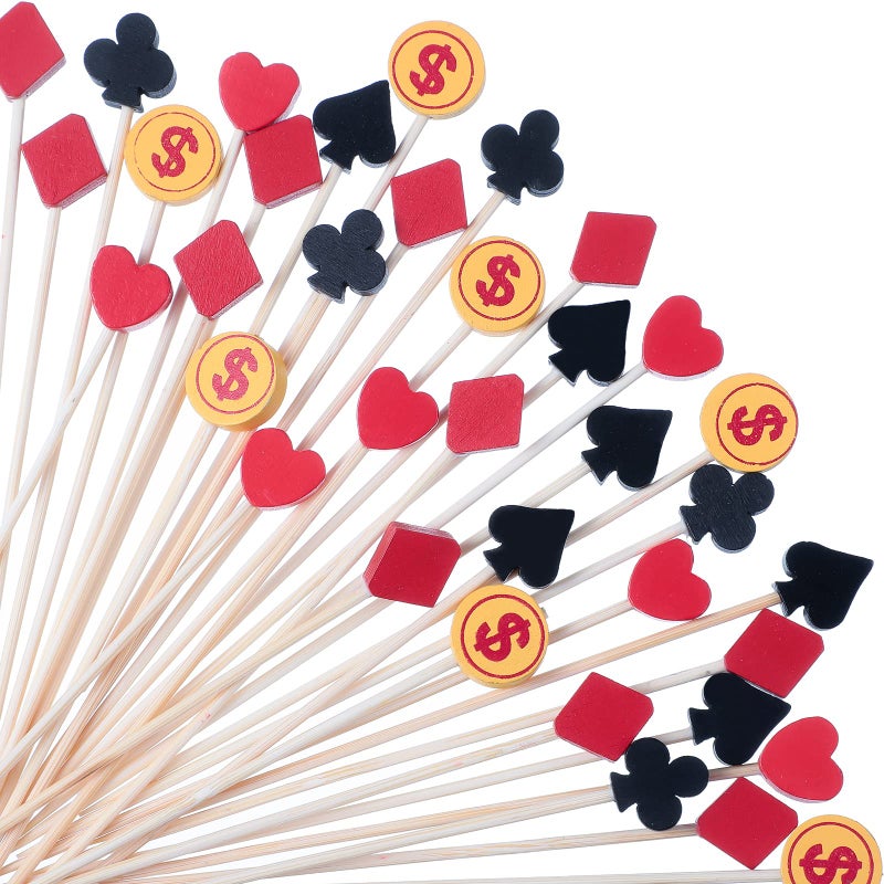 100 قطعة من أعواد الأسنان الخاصة بالكازينو زينة حفلات الكازينو أعواد أسنان البوكر زينة الكوكتيل لحفلة البوكر المقبلات الفواكه الطعام الكعك عيد الحب عيد الميلاد