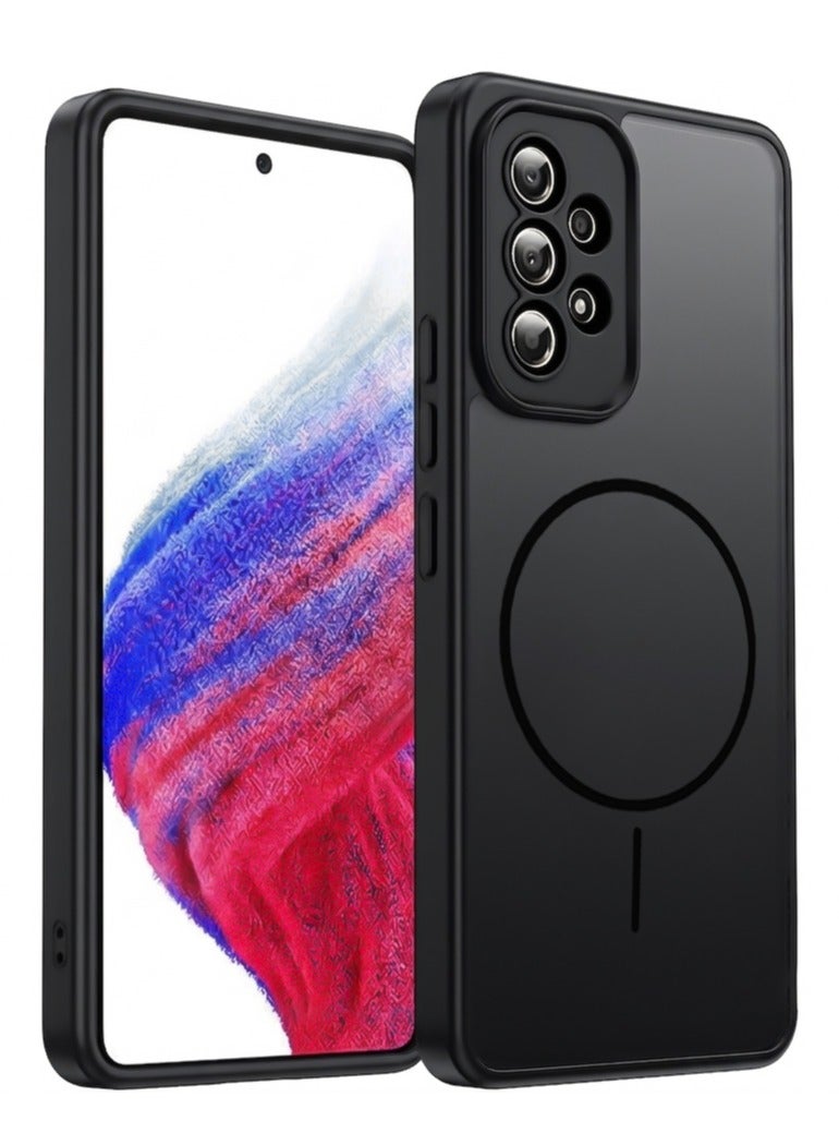 Shockproof Matte Case for Samsung Galaxy A33 - Translucent Back Cover with Circular Design and Built-in Camera Protection (Black)