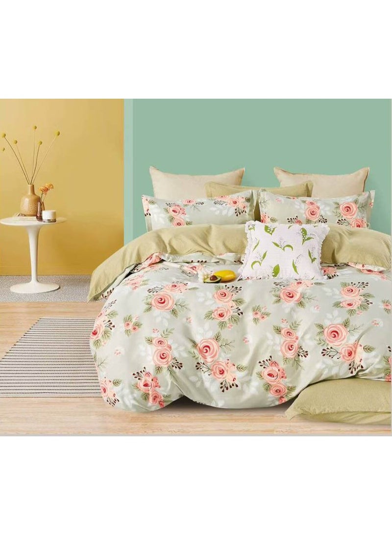 طقم مفروشات قطني مكون من 4 قطع - غطاء لحاف 160×210 سم، شرشف مطاطي 120×200+25 سم، و2 غطاء وسادة - مقاس فردي، ناعم ومسامي