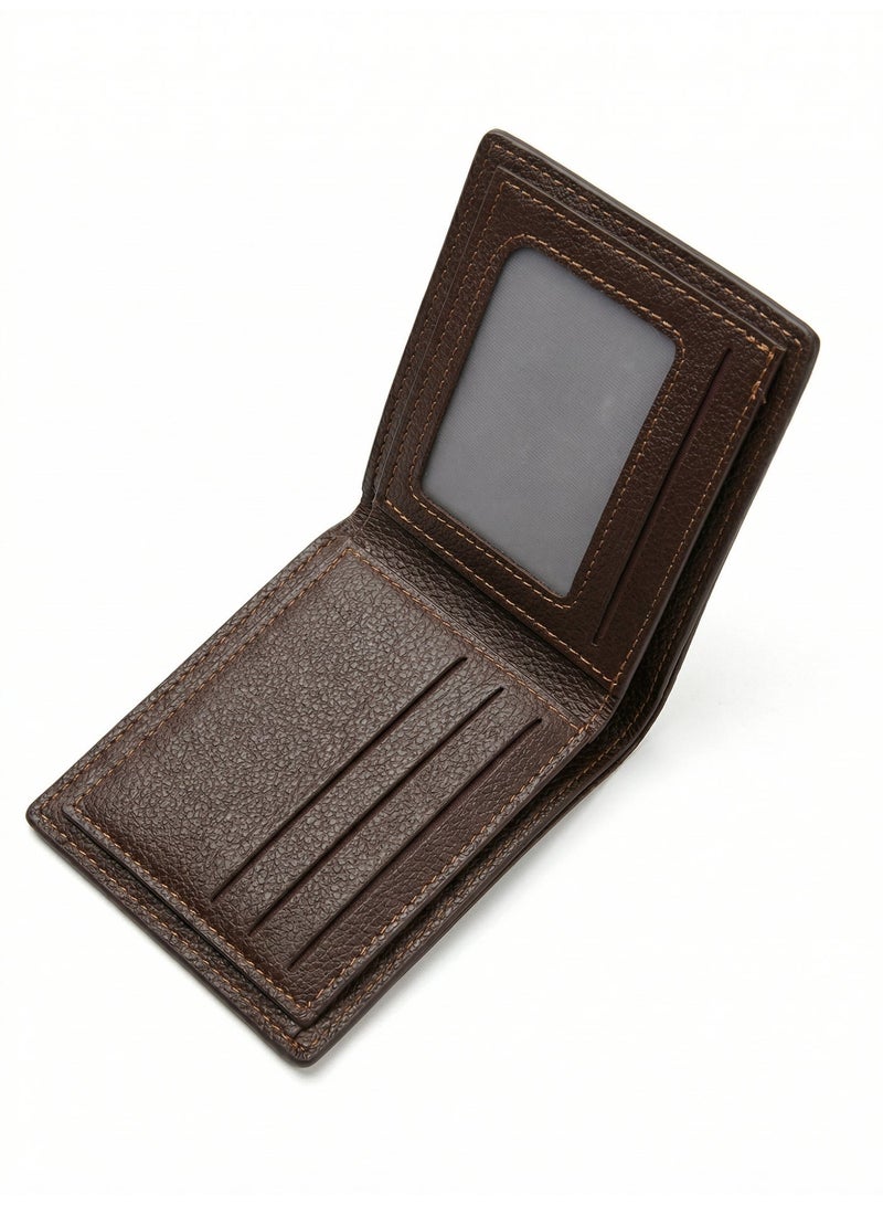 Brown men’s slim bifold wallet with large capacity and multiple card slots, inner cowhide lining, lightweight and portable, simple and elegant premium design for daily and business use ✨ - Image 4