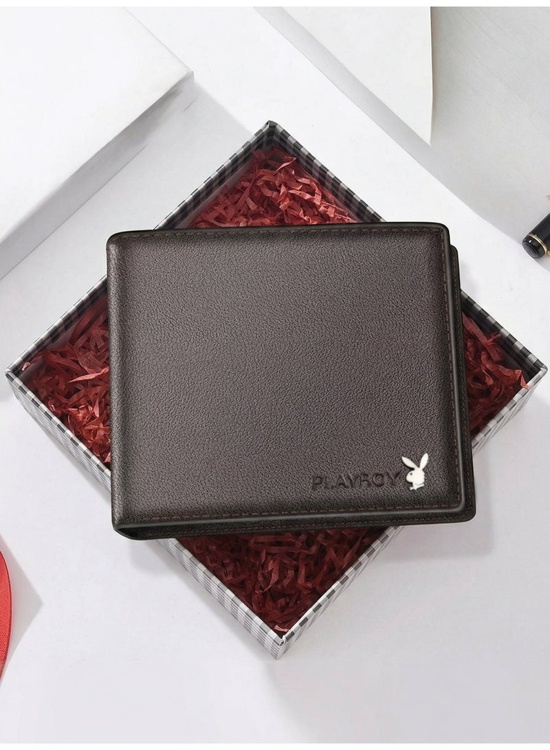 Brown men’s slim bifold wallet with large capacity and multiple card slots, inner cowhide lining, lightweight and portable, simple and elegant premium design for daily and business use ✨ - Image 5