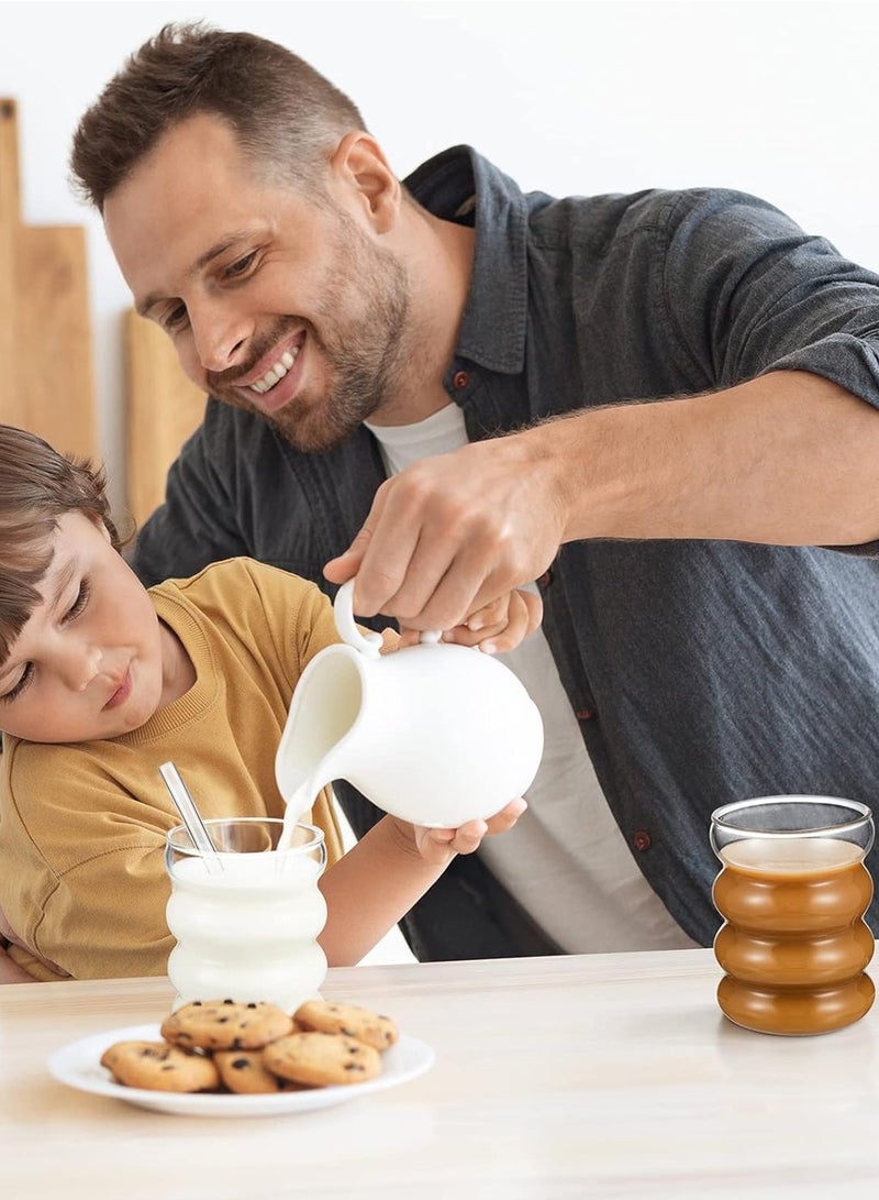 DAMCONME 4 Pcs Drinking Glasses with Glass Straw ,12oz Glassware Set, Creative Glass Cups,  Ribbed Glassware, Aesthetic Cups - Image 4