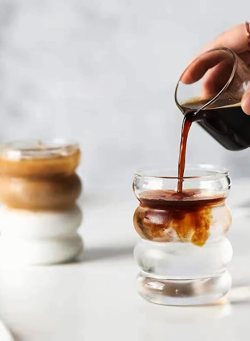 DAMCONME 4 Pcs Drinking Glasses with Glass Straw ,12oz Glassware Set, Creative Glass Cups,  Ribbed Glassware, Aesthetic Cups - Image 5